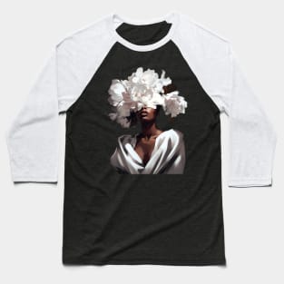 White Flower On Black Women Baseball T-Shirt